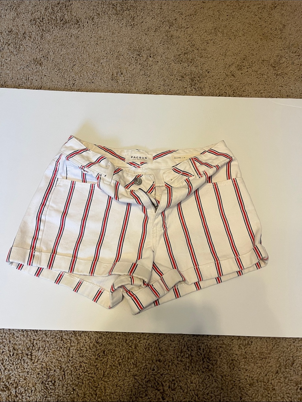 PacSun White Shorts with Red and Black Stripes